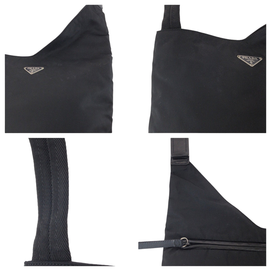 PRADA Shoulder Bag Nylon Black SilverMetal Shoulder Bag Sacoche Test Triangle With logo Women Used Authentic
