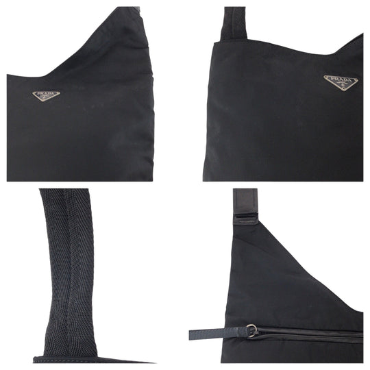 PRADA Shoulder Bag Nylon Black SilverMetal Shoulder Bag Sacoche Test Triangle With logo Women Used Authentic