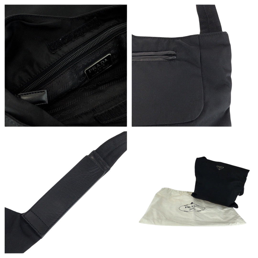PRADA Shoulder Bag Nylon Black SilverMetal Shoulder Bag Sacoche Test Triangle With logo Women Used Authentic