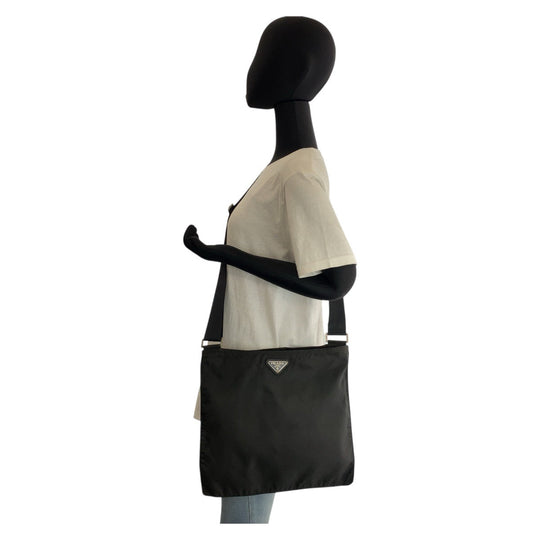 PRADA Shoulder Bag Nylon Black SilverMetal Shoulder Bag Messenger bag Test Triangle With logo Women Used Authentic