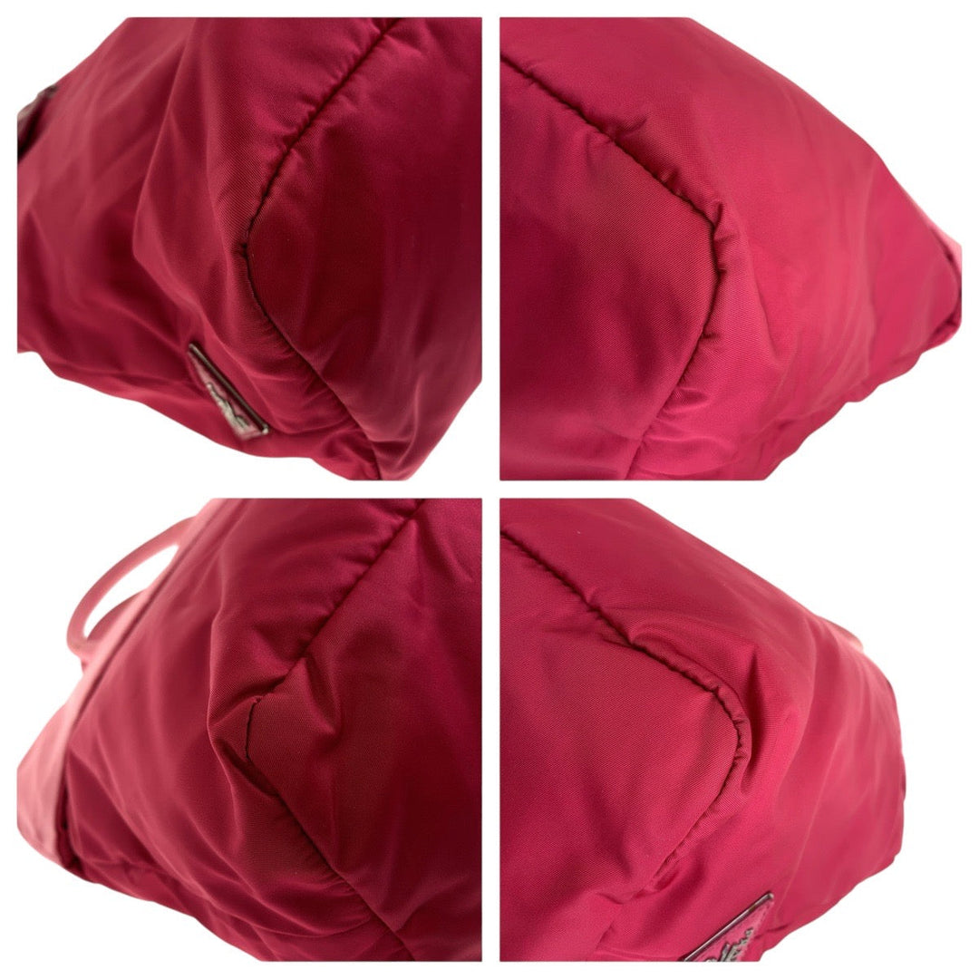 PRADA Tote Bag Nylon Red pink Tote Bag Shoulder Bag 2way Test Triangle With logo Women Used Authentic