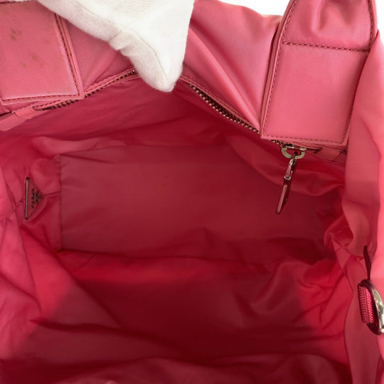 PRADA Tote Bag Nylon Red pink Tote Bag Shoulder Bag 2way Test Triangle With logo Women Used Authentic