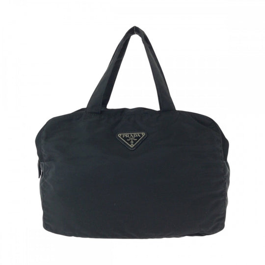 PRADA Handbag Nylon Black SilverMetal Handbag Tote Bag Test Triangle With logo Women Used Authentic