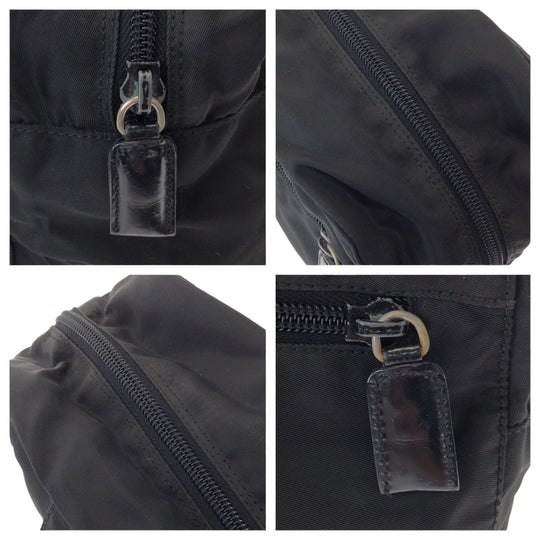 PRADA Handbag Nylon Black SilverMetal Handbag Tote Bag Test Triangle With logo Women Used Authentic