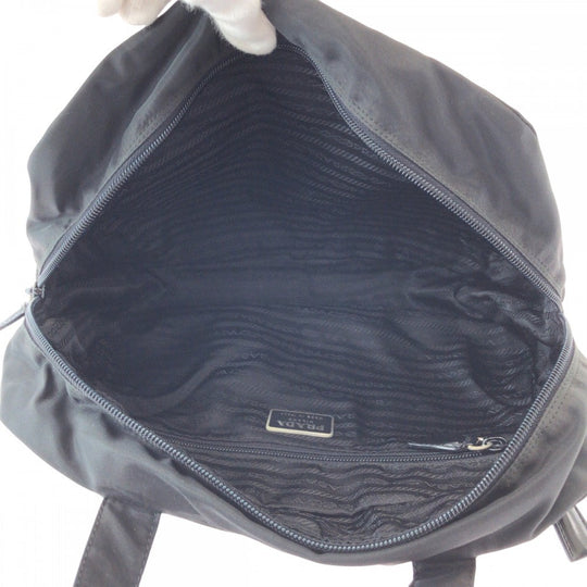 PRADA Handbag Nylon Black SilverMetal Handbag Tote Bag Test Triangle With logo Women Used Authentic