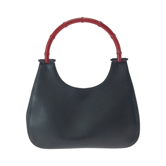 GUCCI Shoulder Bag 001 3739 leather Black black red One Shoulder Bag Bamboo Women Used Authentic