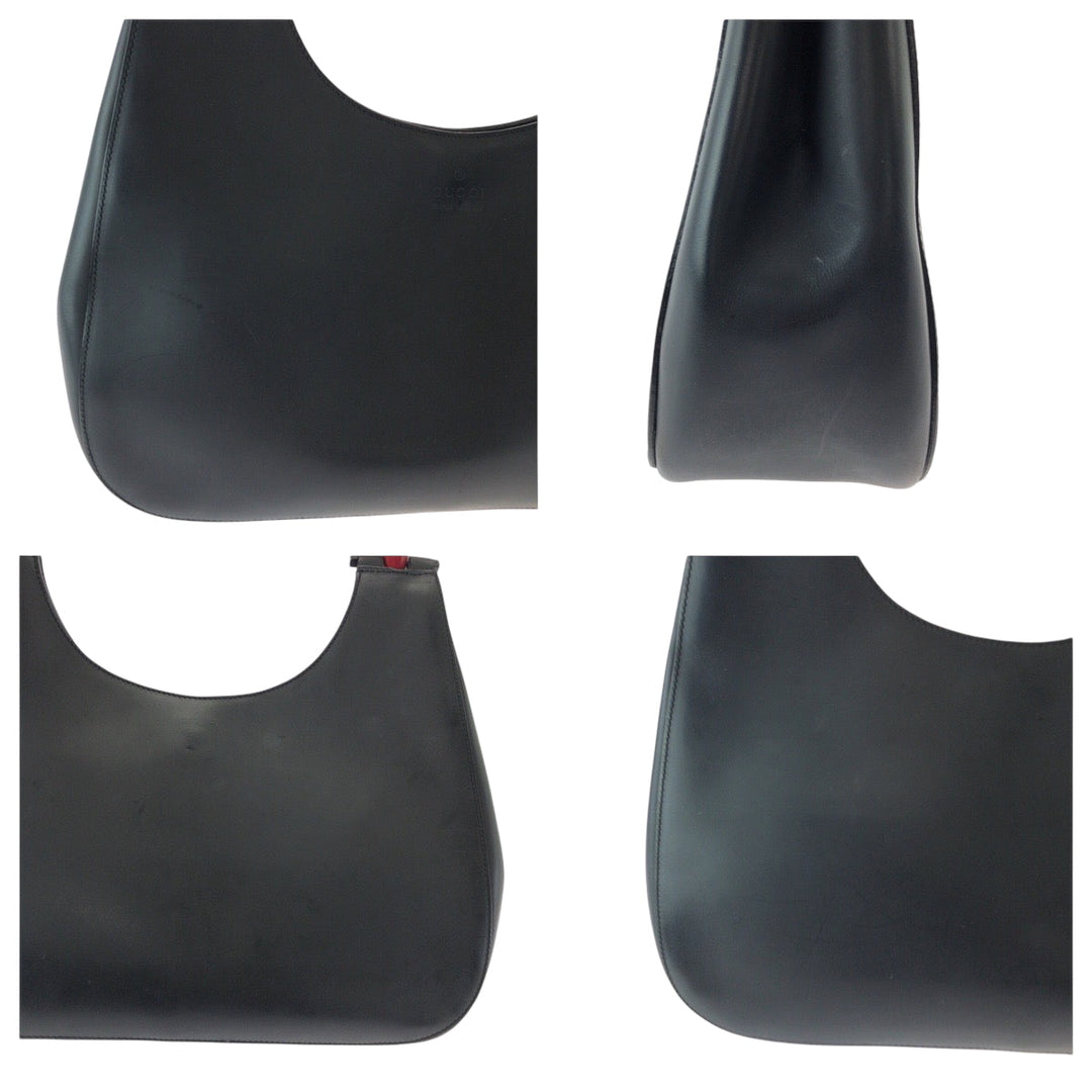 GUCCI Shoulder Bag 001 3739 leather Black black red One Shoulder Bag Bamboo Women Used Authentic