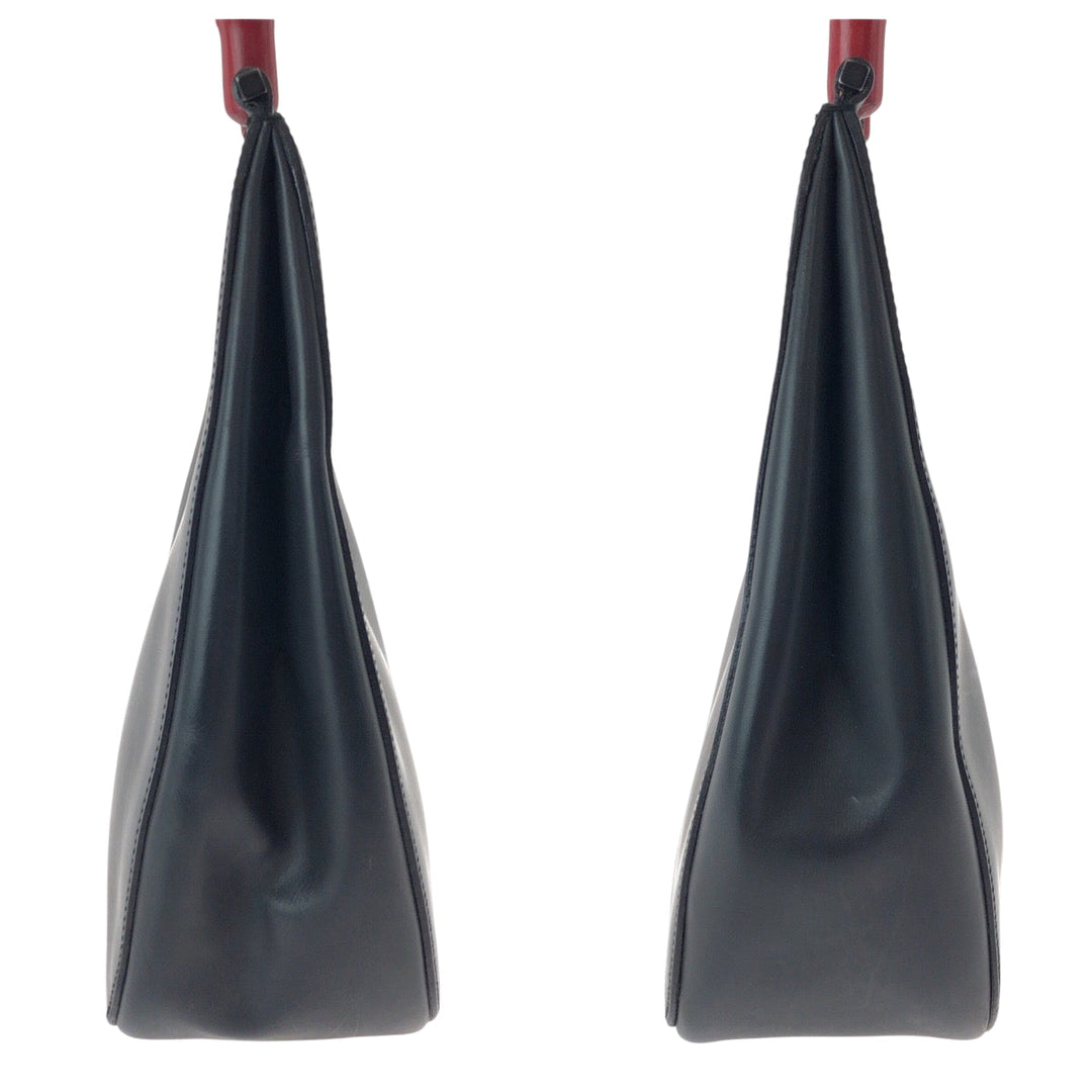 GUCCI Shoulder Bag 001 3739 leather Black black red One Shoulder Bag Bamboo Women Used Authentic