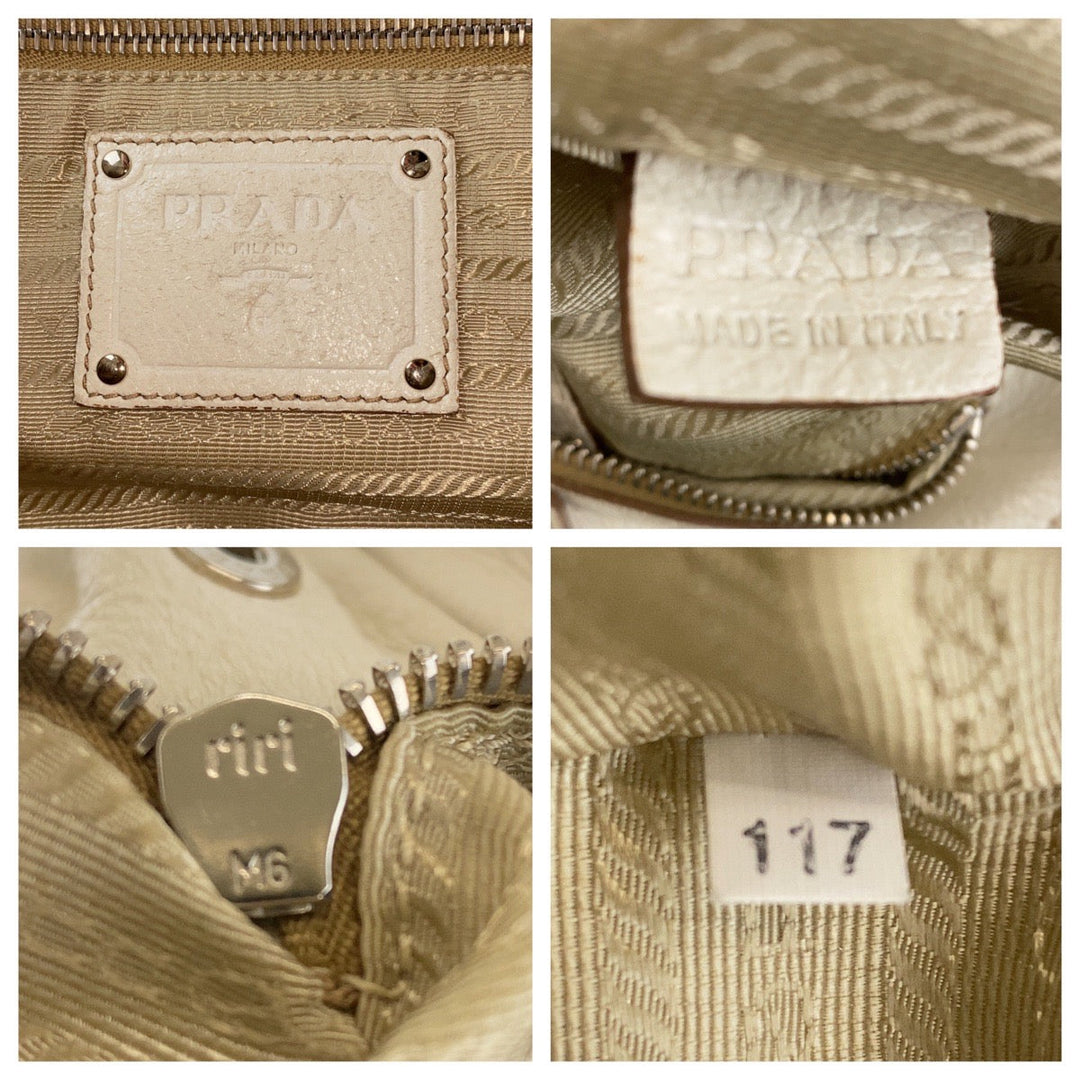 PRADA Shoulder Bag leather White SilverMetal Women Used Authentic