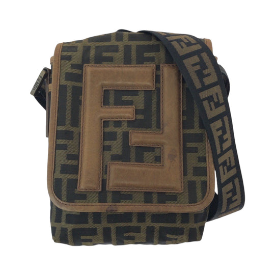 FENDI Shoulder Bag canvas Brown Gold Metal Shoulder Bag pochette Zucca FF logo Women Used Authentic
