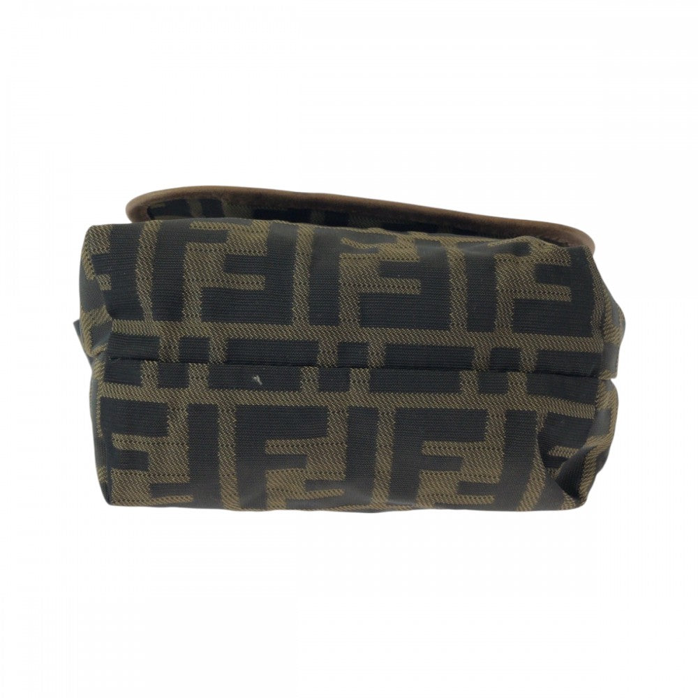 FENDI Shoulder Bag canvas Brown Gold Metal Shoulder Bag pochette Zucca FF logo Women Used Authentic