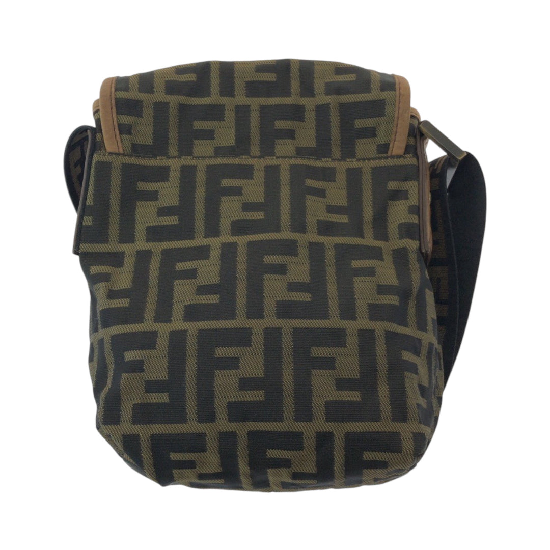 FENDI Shoulder Bag canvas Brown Gold Metal Shoulder Bag pochette Zucca FF logo Women Used Authentic