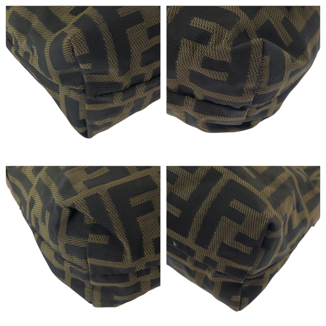 FENDI Shoulder Bag canvas Brown Gold Metal Shoulder Bag pochette Zucca FF logo Women Used Authentic