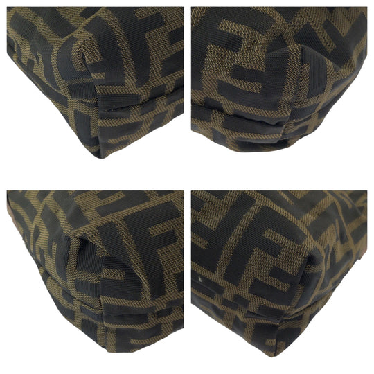 FENDI Shoulder Bag canvas Brown Gold Metal Shoulder Bag pochette Zucca FF logo Women Used Authentic