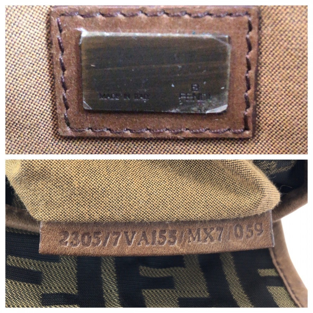 FENDI Shoulder Bag canvas Brown Gold Metal Shoulder Bag pochette Zucca FF logo Women Used Authentic