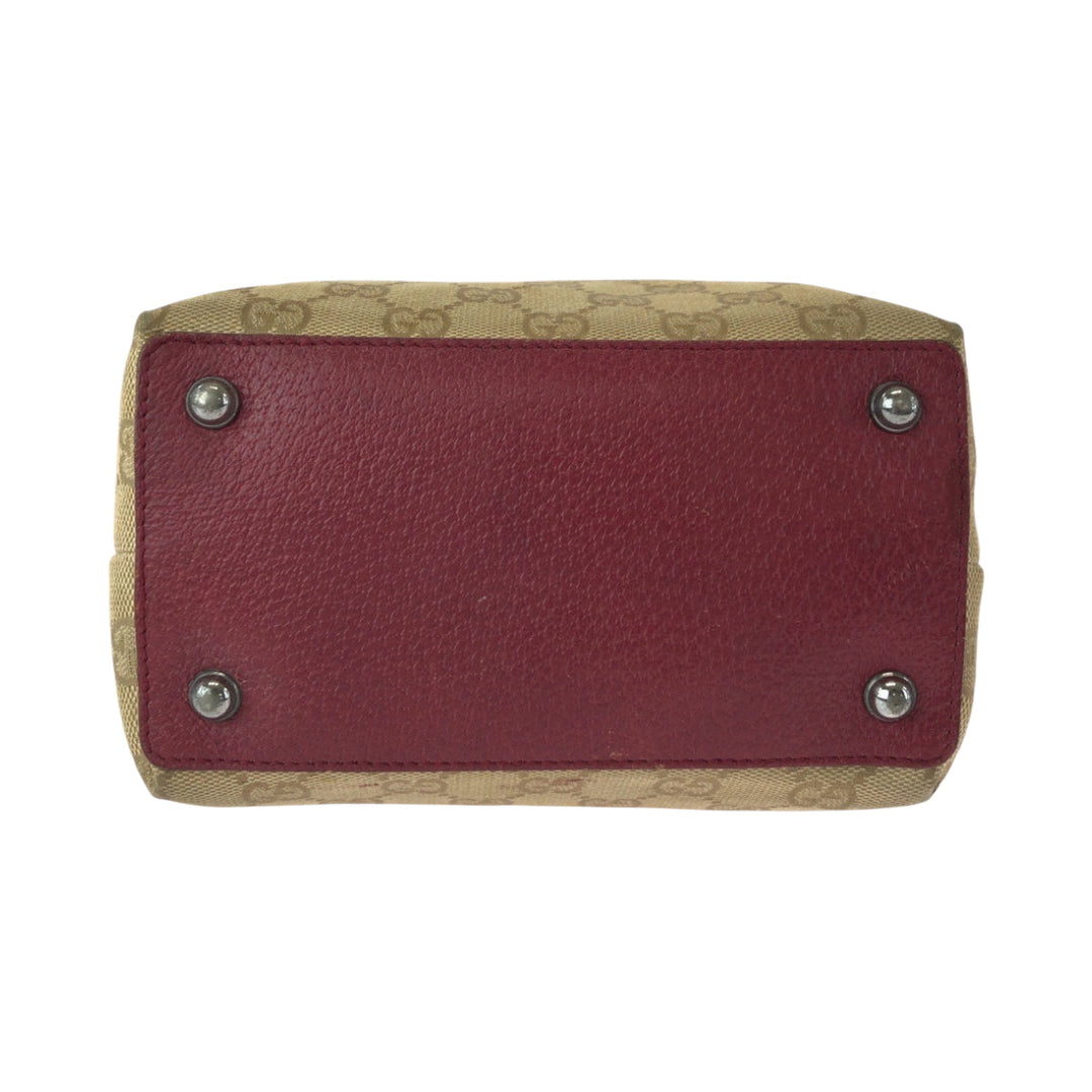 GUCCI Tote Bag 120840 GG canvas Beige Red SilverMetal Tote Bag handbag Women Used Authentic