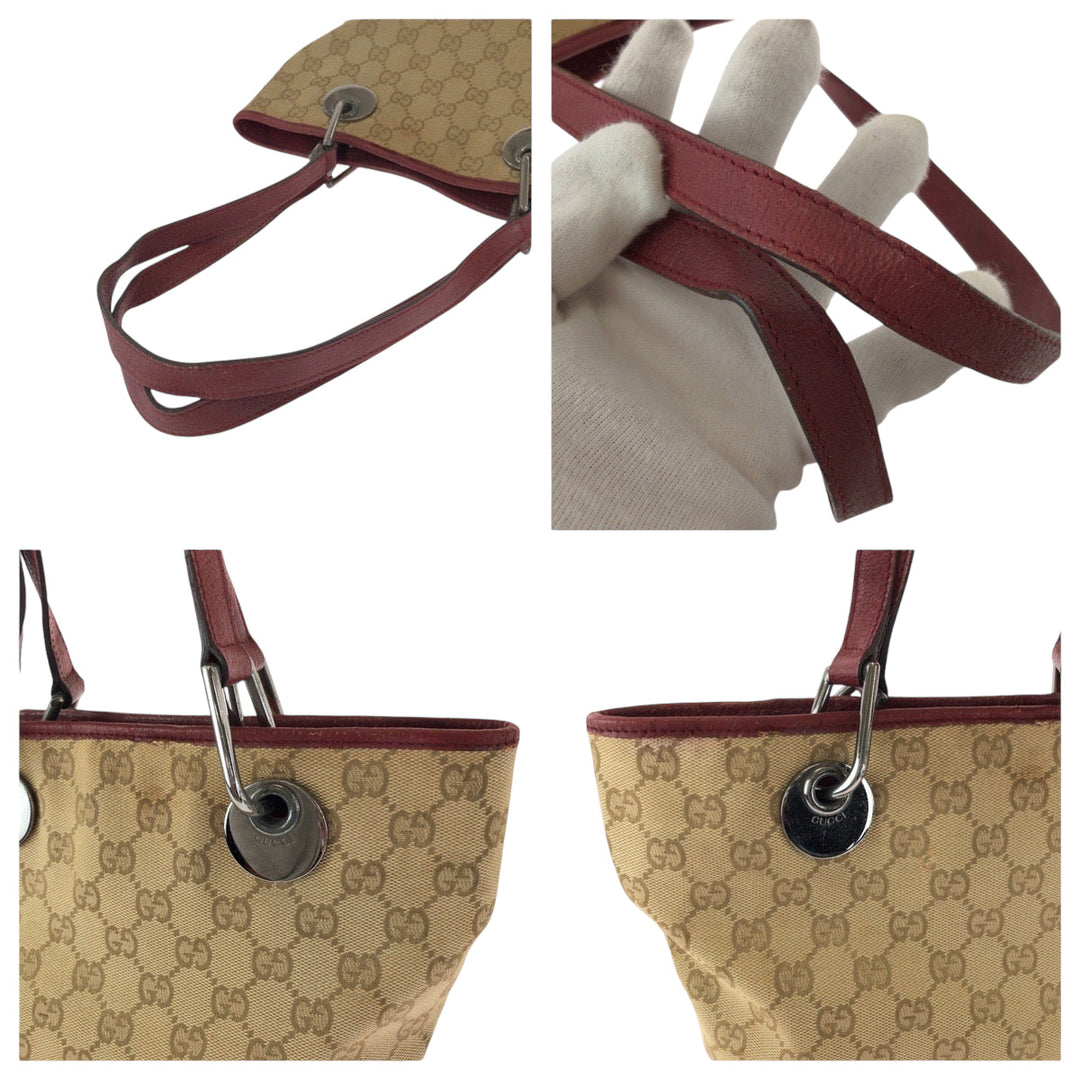 GUCCI Tote Bag 120840 GG canvas Beige Red SilverMetal Tote Bag handbag Women Used Authentic