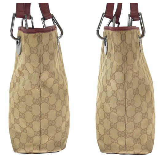GUCCI Tote Bag 120840 GG canvas Beige Red SilverMetal Tote Bag handbag Women Used Authentic