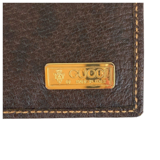 GUCCI Long Wallet Purse 034 001 0908 leather Brown Gold Metal Long Wallet Purse Old Gucci mens Used Authentic