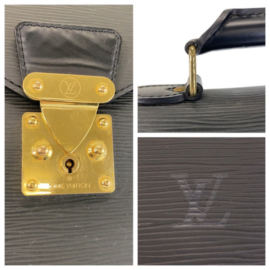 LOUIS VUITTON Business bag M54422 leather Black GoldMetal Business bag briefcase Epi Serviet Conseiller mens Used Authentic