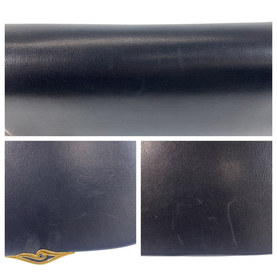 CARTIER Shoulder Bag leather Navy Gold Metal Shoulder Bag pochette Sapphire line Women Used Authentic