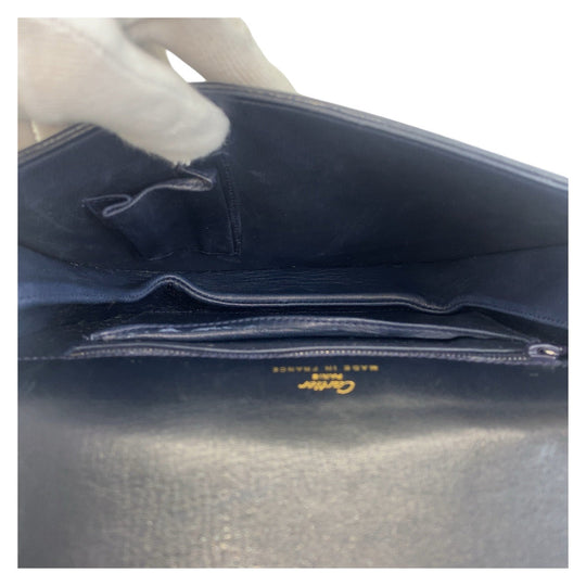 CARTIER Shoulder Bag leather Navy Gold Metal Shoulder Bag pochette Sapphire line Women Used Authentic