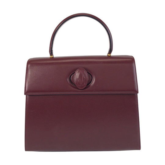 CARTIER Handbag leather Bordeaux Gold Metal Must Line