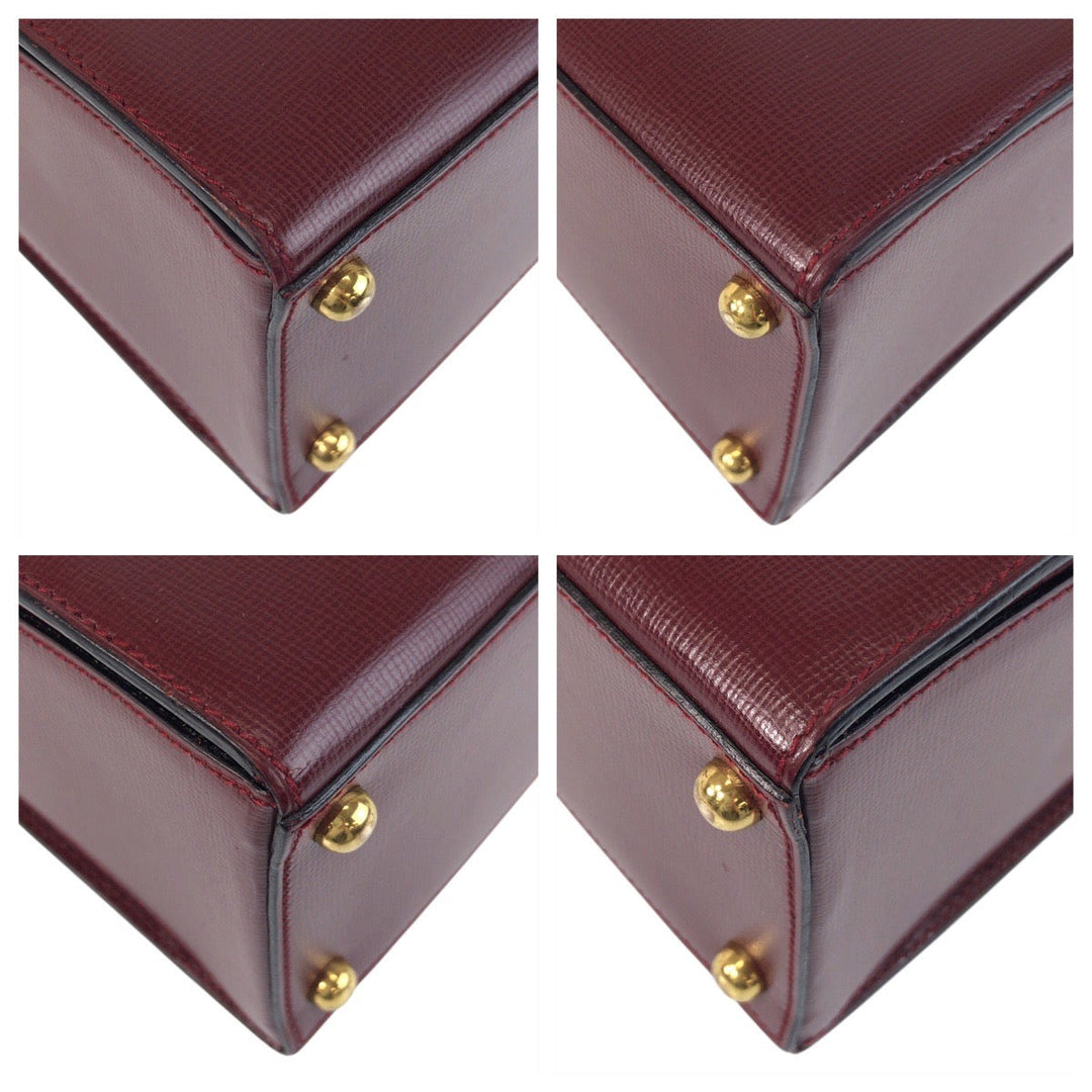 CARTIER Handbag leather Bordeaux Gold Metal Must Line