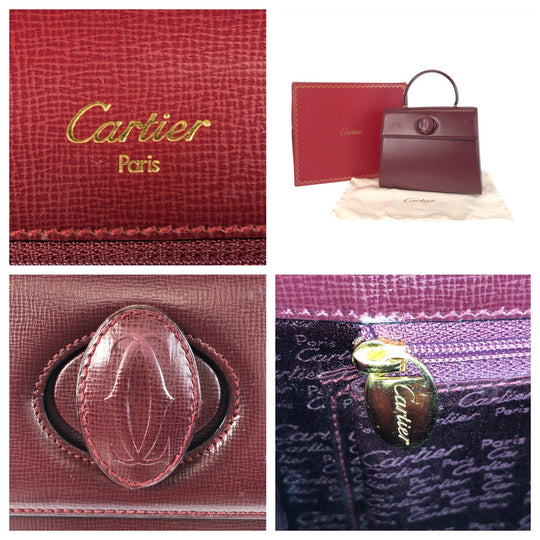 CARTIER Handbag leather Bordeaux Gold Metal Must Line