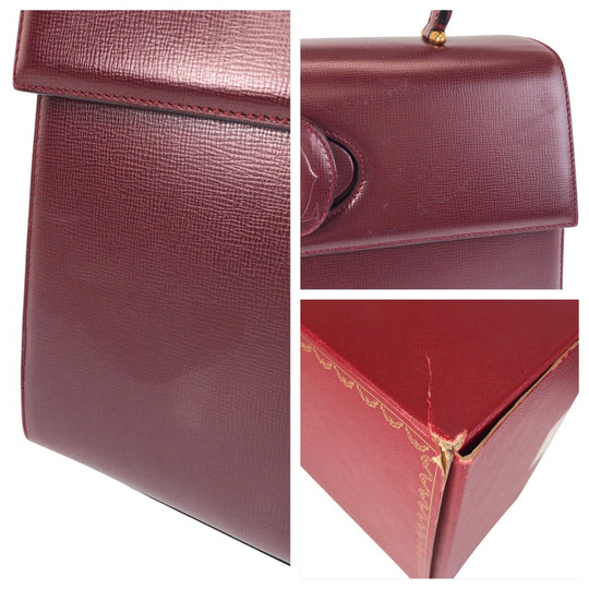 CARTIER Handbag leather Bordeaux Gold Metal Must Line