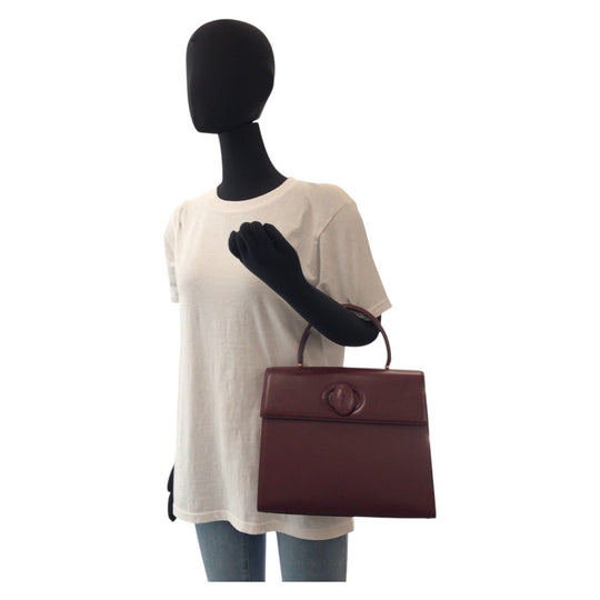CARTIER Handbag leather Bordeaux Gold Metal Must Line
