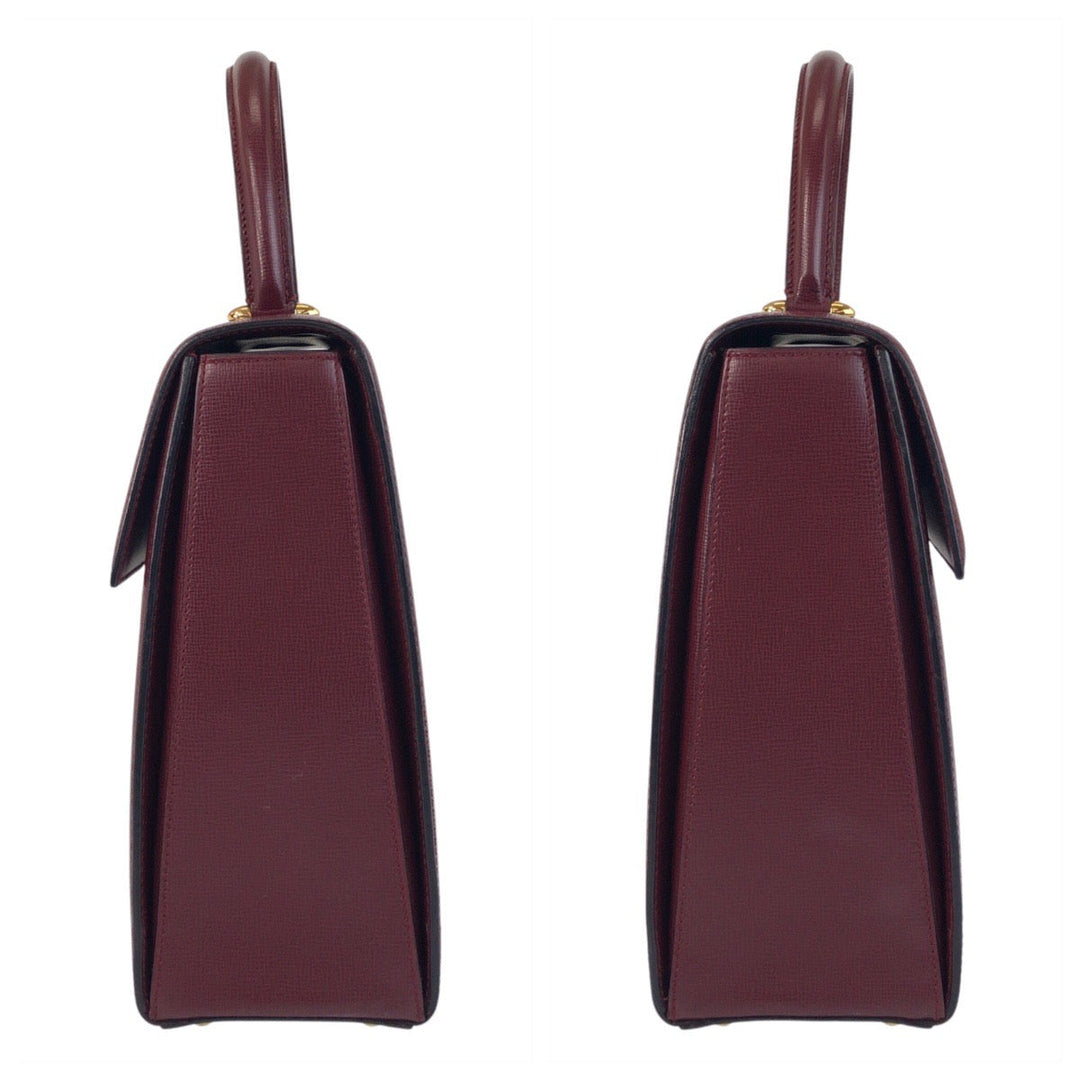 CARTIER Handbag leather Bordeaux Gold Metal Must Line