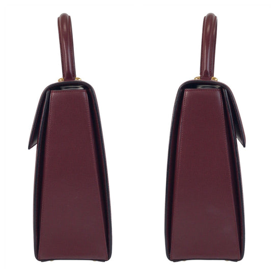 CARTIER Handbag leather Bordeaux Gold Metal Must Line
