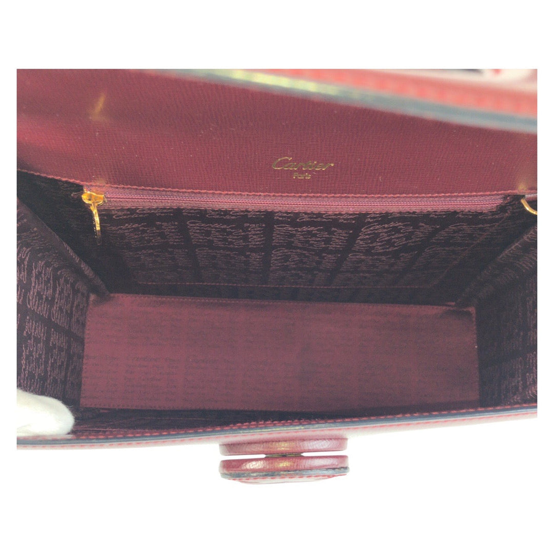 CARTIER Handbag leather Bordeaux Gold Metal Must Line