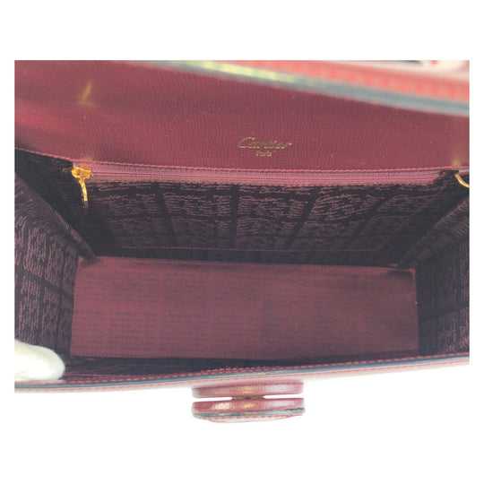CARTIER Handbag leather Bordeaux Gold Metal Must Line