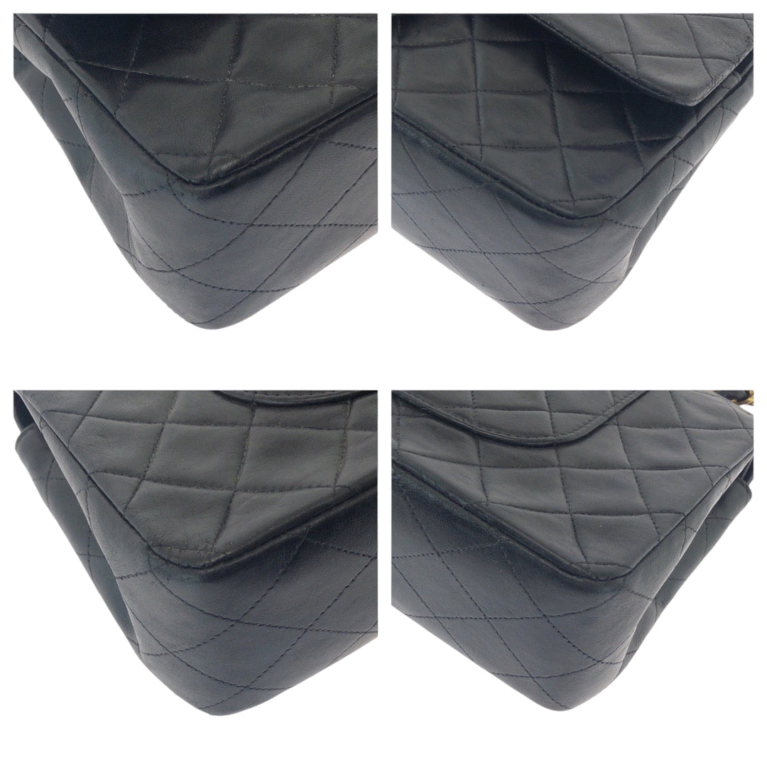 CHANEL Shoulder Bag lambskin Black GoldMetal ChainShoulder Bag Mattasse double flap COCO Mark Turnlock Women Used Authentic