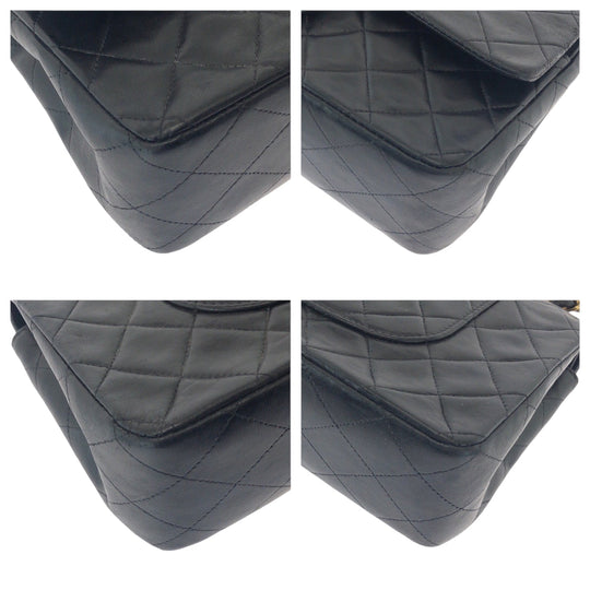 CHANEL Shoulder Bag lambskin Black GoldMetal ChainShoulder Bag Mattasse double flap COCO Mark Turnlock Women Used Authentic