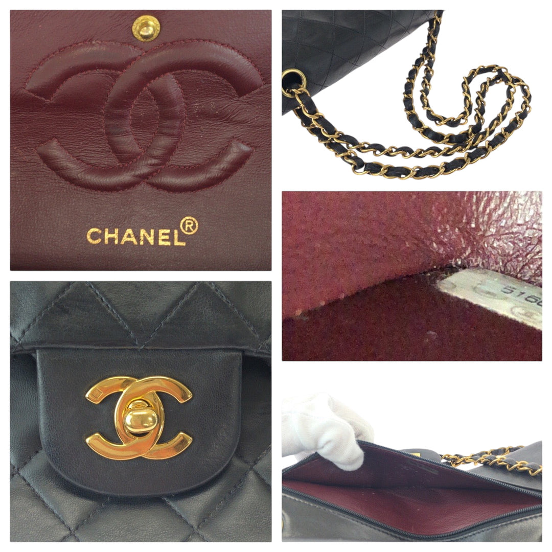CHANEL Shoulder Bag lambskin Black GoldMetal ChainShoulder Bag Mattasse double flap COCO Mark Turnlock Women Used Authentic
