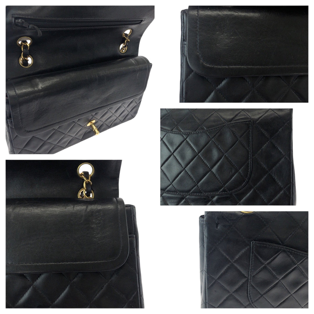 CHANEL Shoulder Bag lambskin Black GoldMetal ChainShoulder Bag Mattasse double flap COCO Mark Turnlock Women Used Authentic