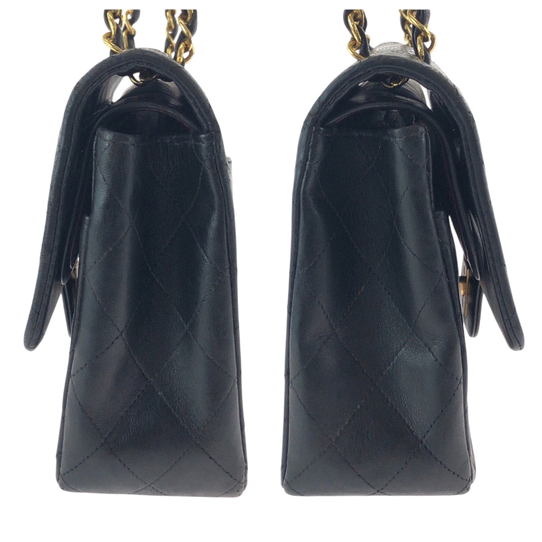 CHANEL Shoulder Bag lambskin Black GoldMetal ChainShoulder Bag Mattasse double flap COCO Mark Turnlock Women Used Authentic