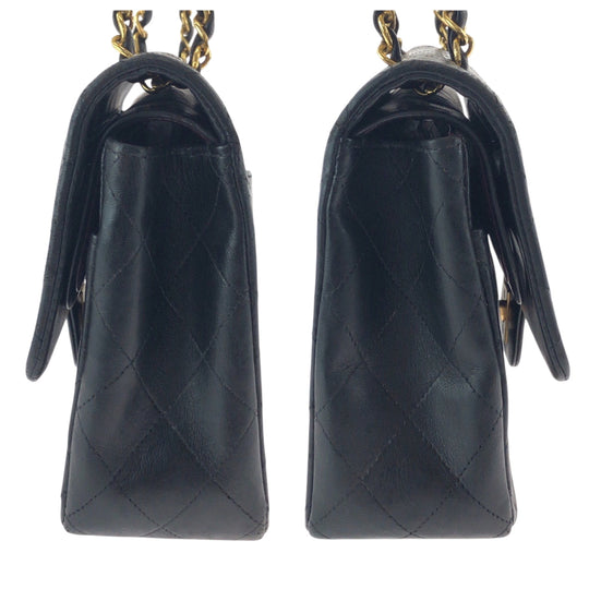 CHANEL Shoulder Bag lambskin Black GoldMetal ChainShoulder Bag Mattasse double flap COCO Mark Turnlock Women Used Authentic