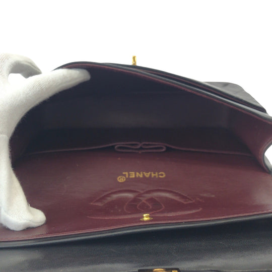 CHANEL Shoulder Bag lambskin Black GoldMetal ChainShoulder Bag Mattasse double flap COCO Mark Turnlock Women Used Authentic