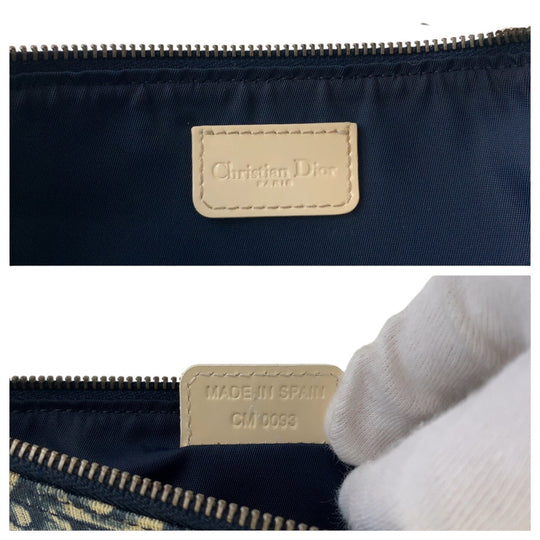 Dior Handbag Canvas, enamel Navy white Handbag accessory pouch Trotter Saddle bag Women Used Authentic