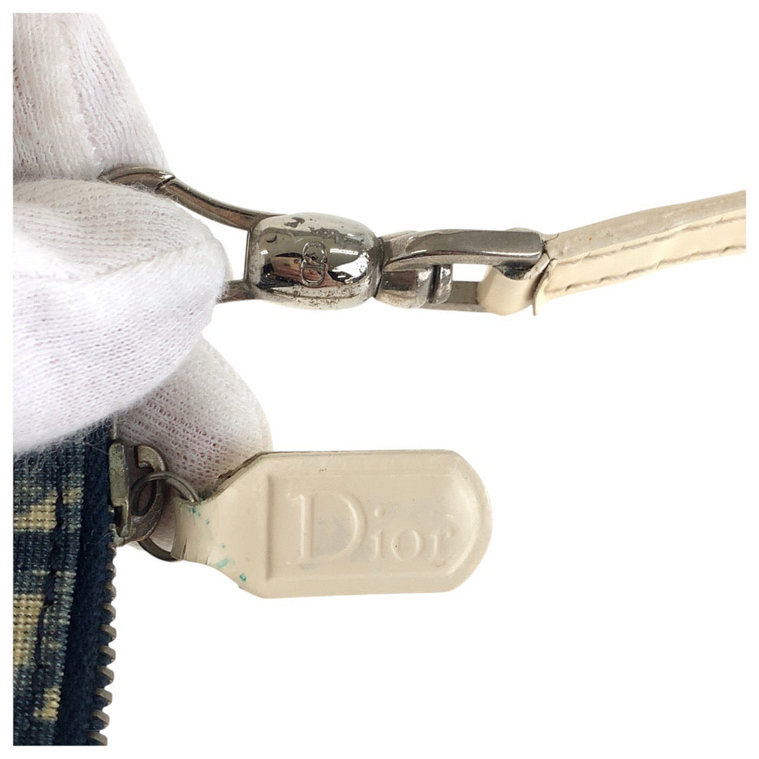 Dior Handbag Canvas, enamel Navy white Handbag accessory pouch Trotter Saddle bag Women Used Authentic