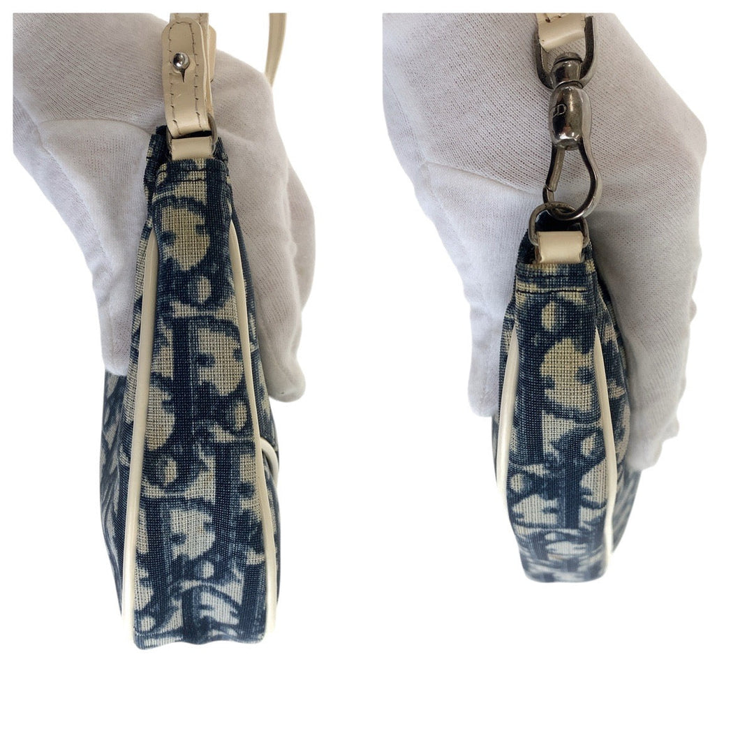 Dior Handbag Canvas, enamel Navy white Handbag accessory pouch Trotter Saddle bag Women Used Authentic