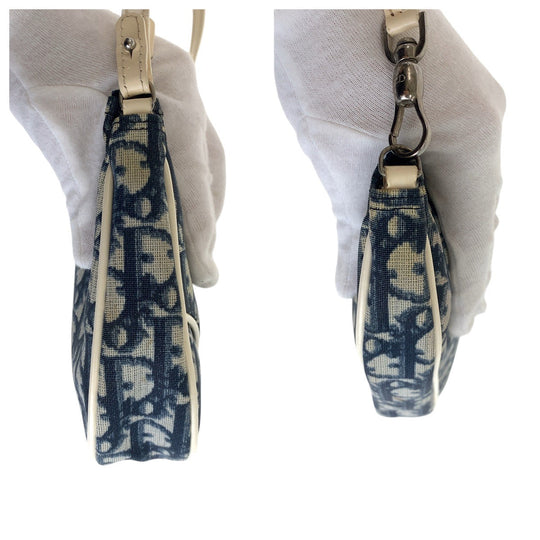 Dior Handbag Canvas, enamel Navy white Handbag accessory pouch Trotter Saddle bag Women Used Authentic