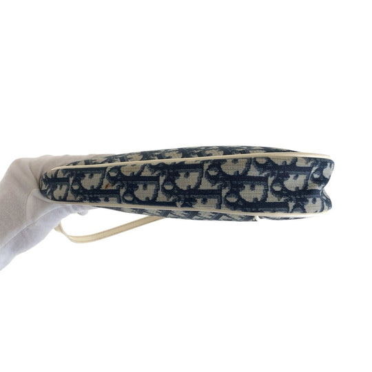 Dior Handbag Canvas, enamel Navy white Handbag accessory pouch Trotter Saddle bag Women Used Authentic