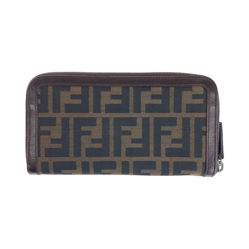 FENDI Long Wallet Purse Canvas, Leather Brown Long Wallet Purse Zip Around Unisex Zucca Women Used Authentic