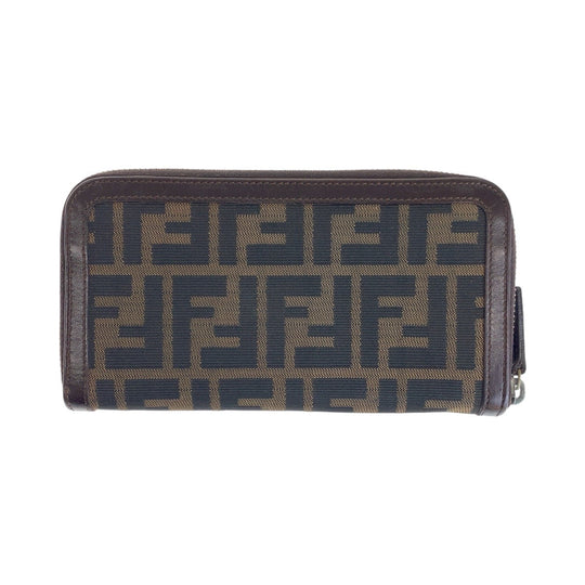 FENDI Long Wallet Purse Canvas, Leather Brown Long Wallet Purse Zip Around Unisex Zucca Women Used Authentic