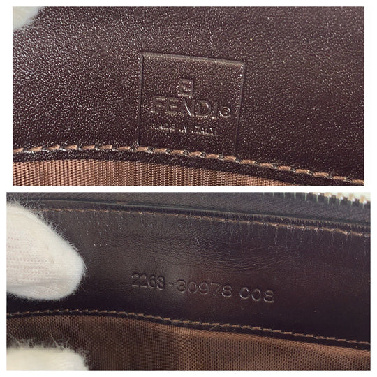 FENDI Long Wallet Purse Canvas, Leather Brown Long Wallet Purse Zip Around Unisex Zucca Women Used Authentic